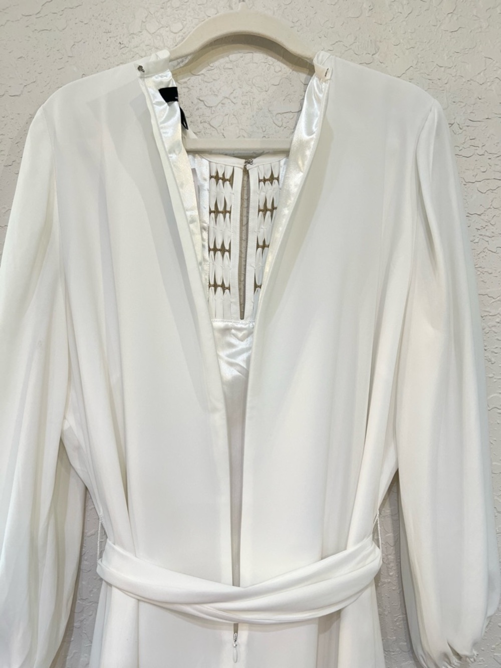 White House Black Market Beaded Godet Dress White Long Sleeve Size 18 NWT - Picture 8 of 13
